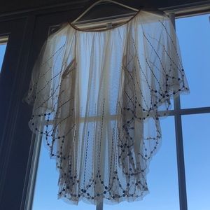 Short sleeve, sheer, beaded overlay